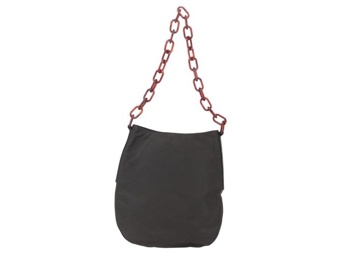 Borsa a spalla con catena Prada in nylon marrone Auth bs29917 - vista 2