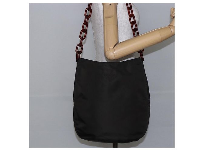 Borsa a spalla con catena Prada in nylon marrone Auth bs29917 - vista 23