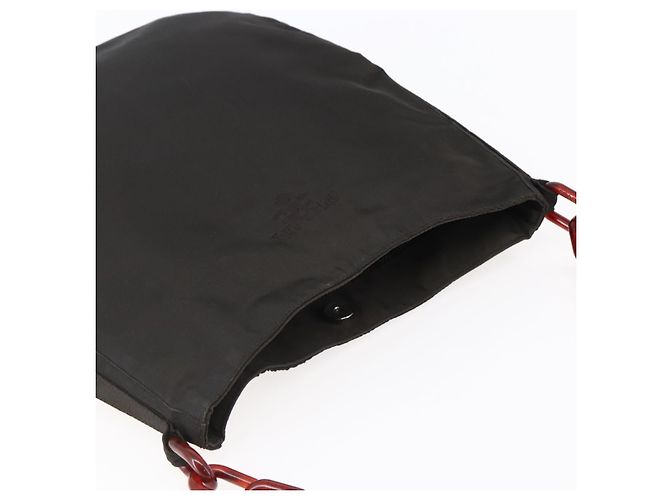 Borsa a spalla con catena Prada in nylon marrone Auth bs29917 - vista 6