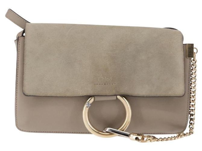 Chloé Borsa a Spalla Chloe Fay in Pelle Scamosciata Beige Auth BA6827 - vista 13
