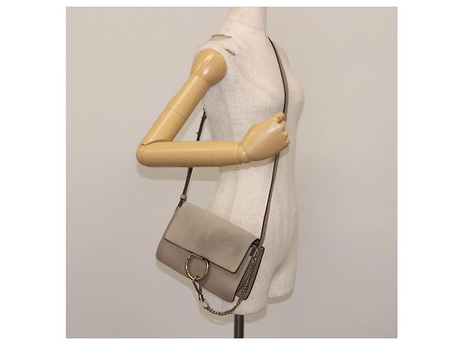 Chloé Borsa a Spalla Chloe Fay in Pelle Scamosciata Beige Auth BA6827 - vista 25