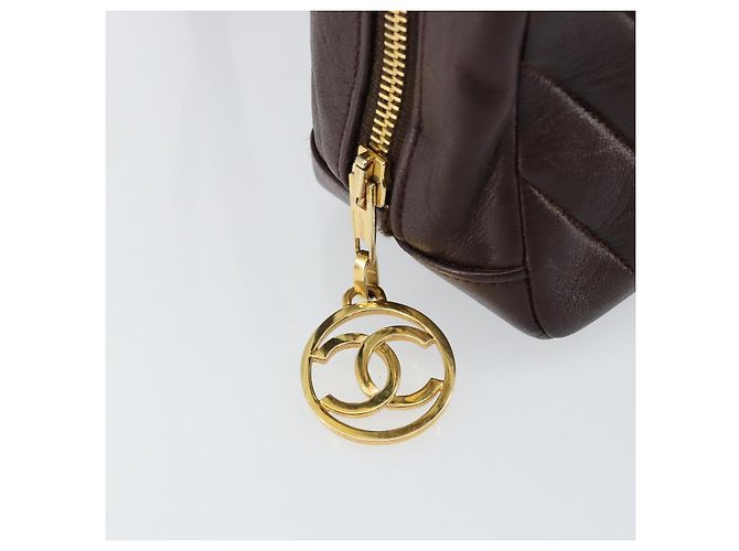 Borsa a Spalla V stitch CHANEL in Pelle di Agnello Marrone Oro CC Auth bs29893 D'oro - vista 18