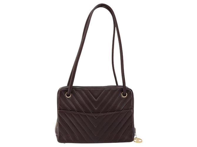 Borsa a Spalla V stitch CHANEL in Pelle di Agnello Marrone Oro CC Auth bs29893 D'oro - vista 2