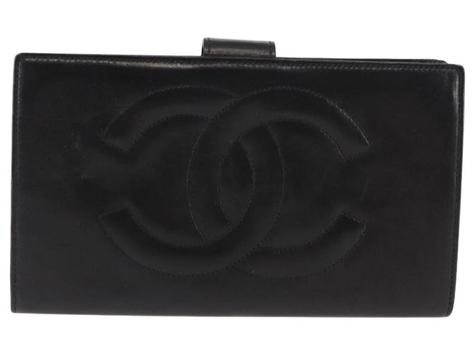 CHANEL Langer Geldbeutel aus Lammleder Schwarz CC Auth am9206 - Ansicht 13