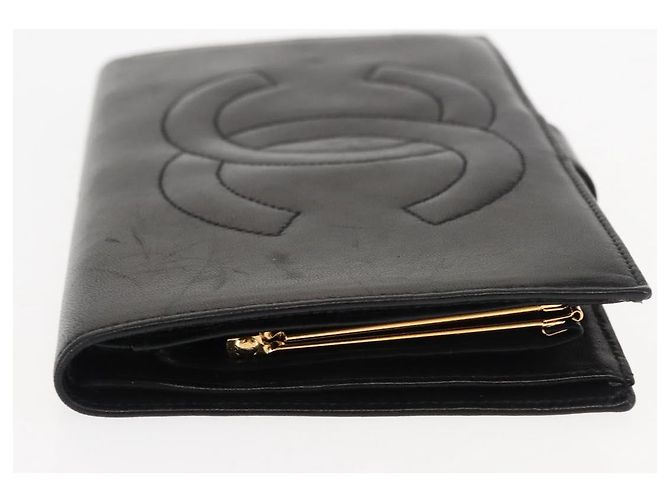 CHANEL Langer Geldbeutel aus Lammleder Schwarz CC Auth am9206 - Ansicht 3