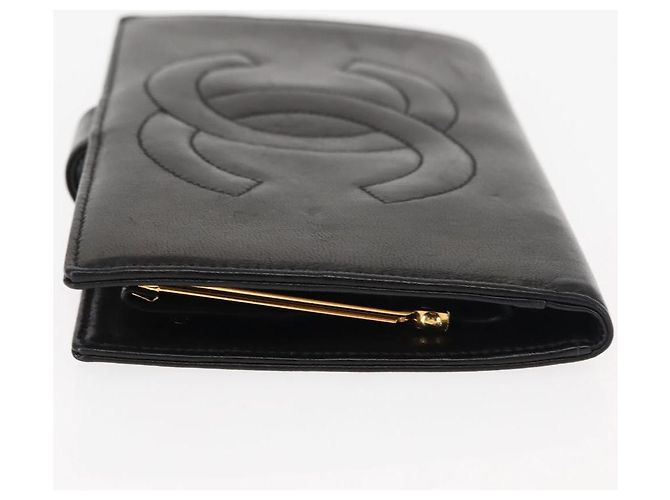 CHANEL Langer Geldbeutel aus Lammleder Schwarz CC Auth am9206 - Ansicht 4