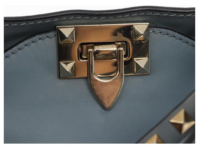 VALENTINO Borsa a mano in pelle 2 in 1 Blu Oro Auth BA6602 D'oro - vista 11