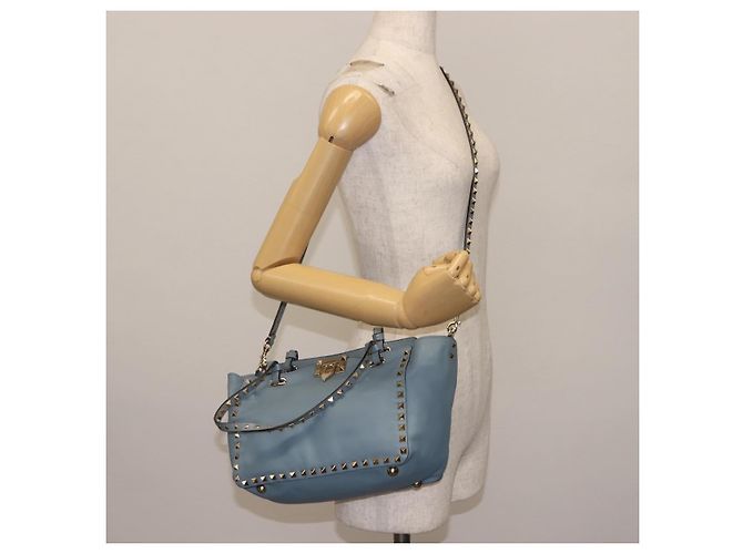 VALENTINO Borsa a mano in pelle 2 in 1 Blu Oro Auth BA6602 D'oro - vista 23