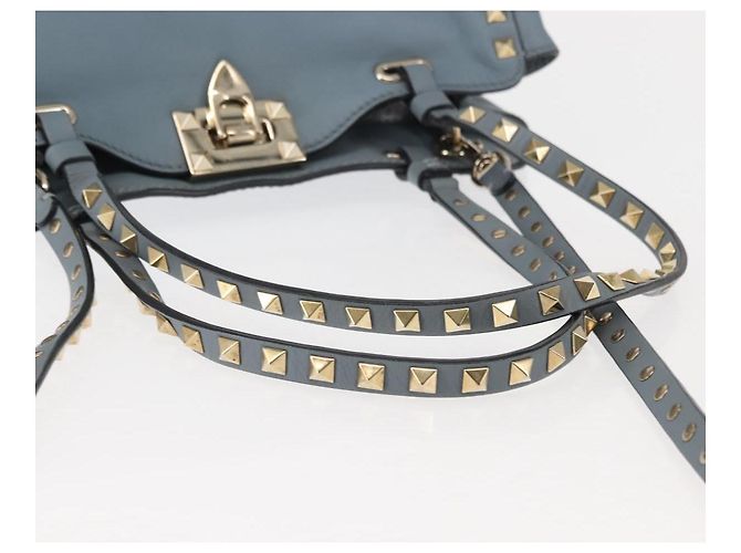 VALENTINO Borsa a mano in pelle 2 in 1 Blu Oro Auth BA6602 D'oro - vista 7