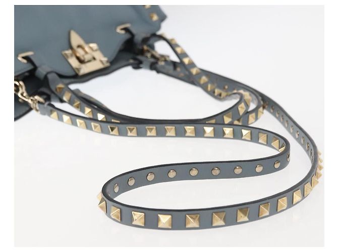 VALENTINO Borsa a mano in pelle 2 in 1 Blu Oro Auth BA6602 D'oro - vista 8
