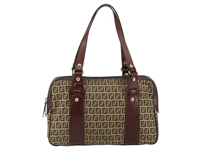 FENDI Zucchino Canvas Tote Bag Braun Gold Auth 146282 Golden - Ansicht 13