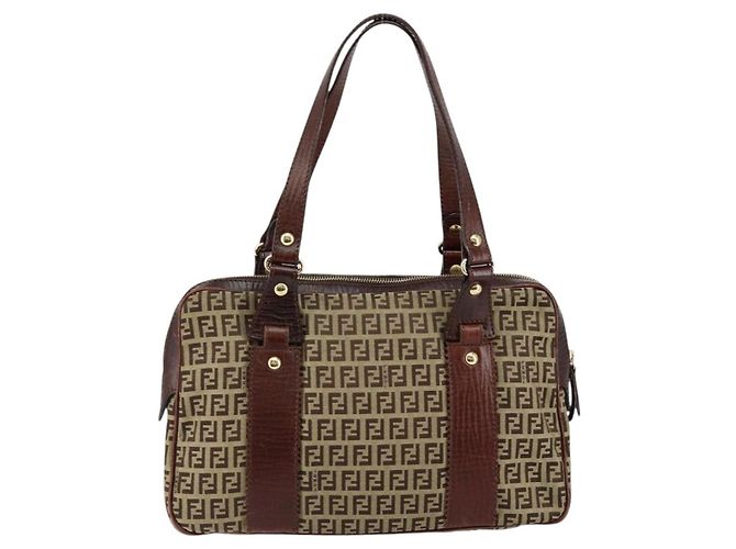 FENDI Zucchino Canvas Tote Bag Braun Gold Auth 146282 Golden - Ansicht 2