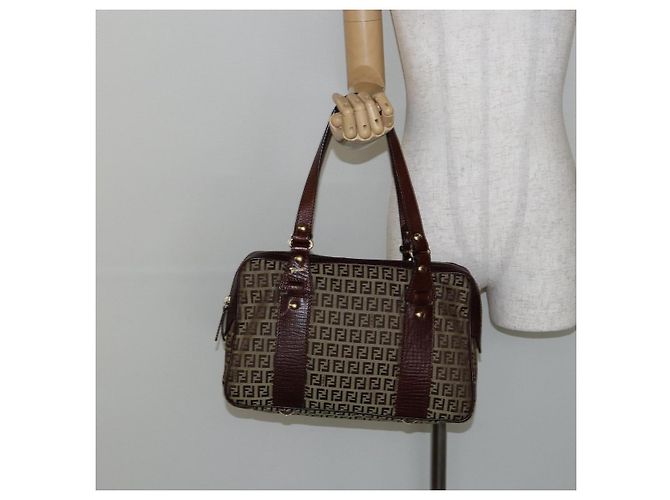 FENDI Zucchino Canvas Tote Bag Braun Gold Auth 146282 Golden - Ansicht 23