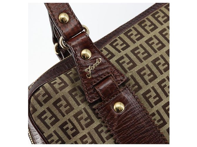 FENDI Zucchino Canvas Tote Bag Braun Gold Auth 146282 Golden - Ansicht 9