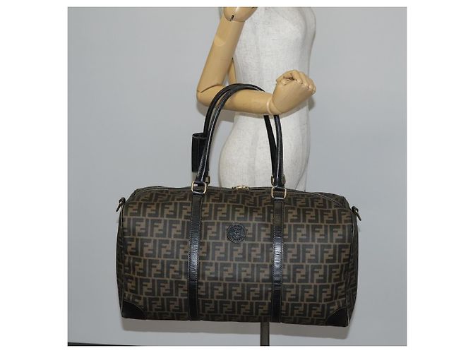 Borsa Boston in tela Zucca FENDI PVC nera e marrone Auth 144233 Nero - vista 23
