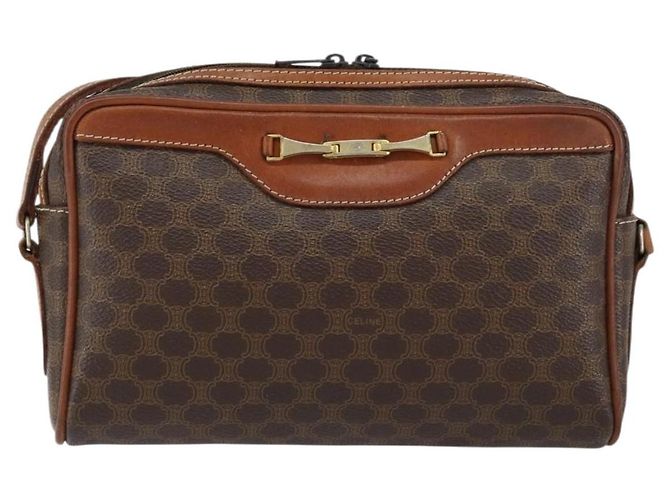 Céline Borsa a Spalla in Tela Macadam CELINE in Pelle PVC Marrone Oro Auth 153388 D'oro - vista 13