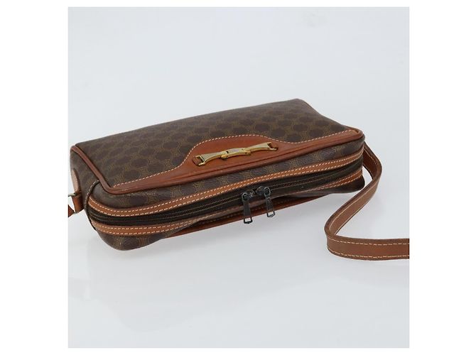 Céline Borsa a Spalla in Tela Macadam CELINE in Pelle PVC Marrone Oro Auth 153388 D'oro - vista 6