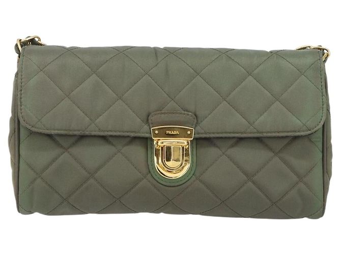 PRADA Borsa a Spalla con Catena Nylon Kaki Oro Auth 153389 D'oro Cachi - vista 13