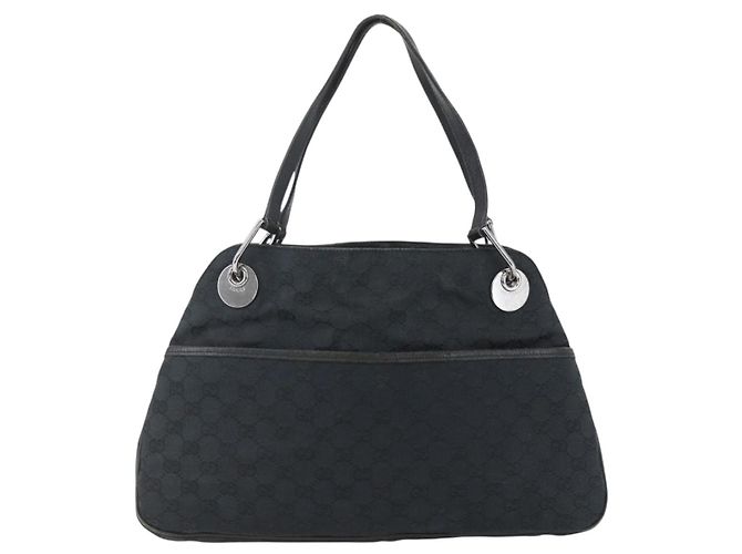 GUCCI GG Canvas Tote Bag Schwarz Silber 121023 Auth 156903 - Ansicht 2