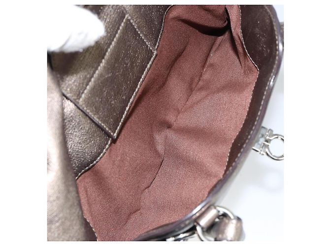 Borsa Tote Gancini in pelle Salvatore Ferragamo oro argento Auth BA6588 D'oro - vista 21