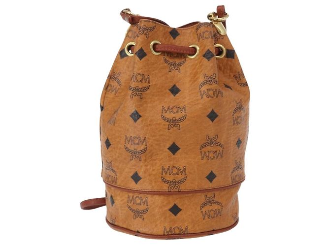 Borsa a Spalla MCM Logogram Vicetos in Pelle PVC Marrone Oro Auth BA8641 D'oro - vista 3