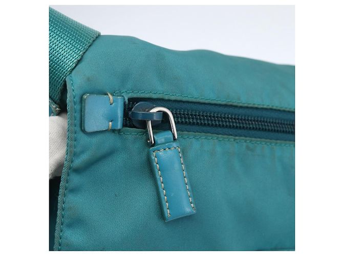 Borsa a Spalla PRADA in Nylon Blu Turchese Argento Autentica 156016 - vista 16