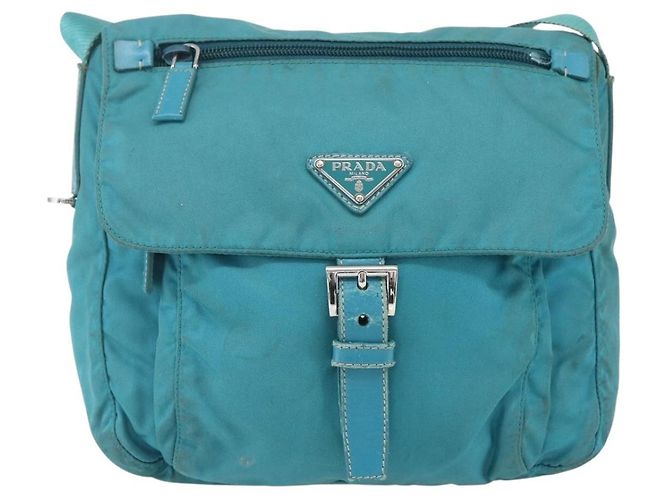 Borsa a Spalla PRADA in Nylon Blu Turchese Argento Autentica 156016 - vista 2