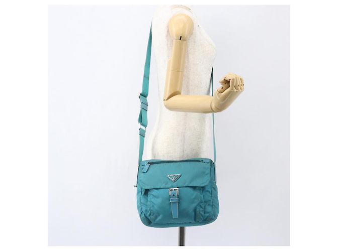 Borsa a Spalla PRADA in Nylon Blu Turchese Argento Autentica 156016 - vista 27
