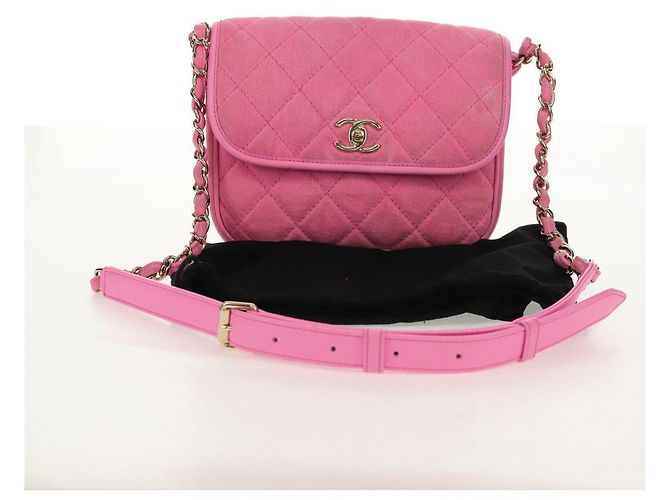 CHANEL Borsa a Spalla Matelassé in Tela Rosa Oro CC Auth 142990V D'oro - vista 12