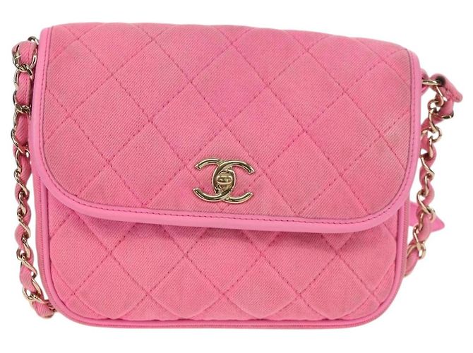 CHANEL Borsa a Spalla Matelassé in Tela Rosa Oro CC Auth 142990V D'oro - vista 13