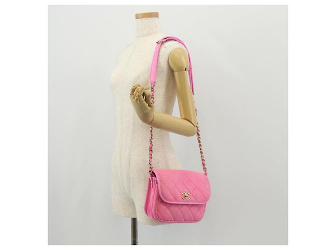 CHANEL Borsa a Spalla Matelassé in Tela Rosa Oro CC Auth 142990V D'oro - vista 29