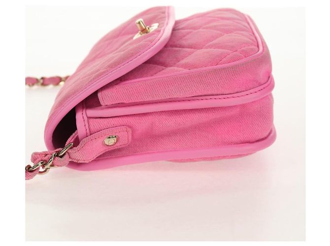 CHANEL Borsa a Spalla Matelassé in Tela Rosa Oro CC Auth 142990V D'oro - vista 3