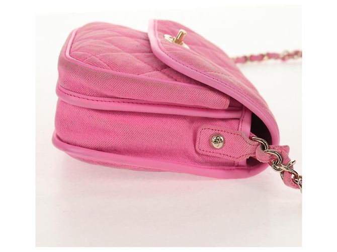 CHANEL Borsa a Spalla Matelassé in Tela Rosa Oro CC Auth 142990V D'oro - vista 4