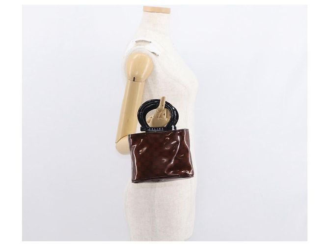 Céline Borsa a mano in tela Macadam CELINE PVC marrone nero Auth 154907 - vista 18