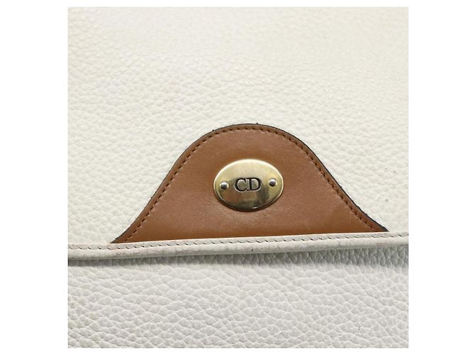 Borsa a spalla con catena Christian Dior in pelle bianca e oro Auth 155932 Bianco D'oro - vista 14