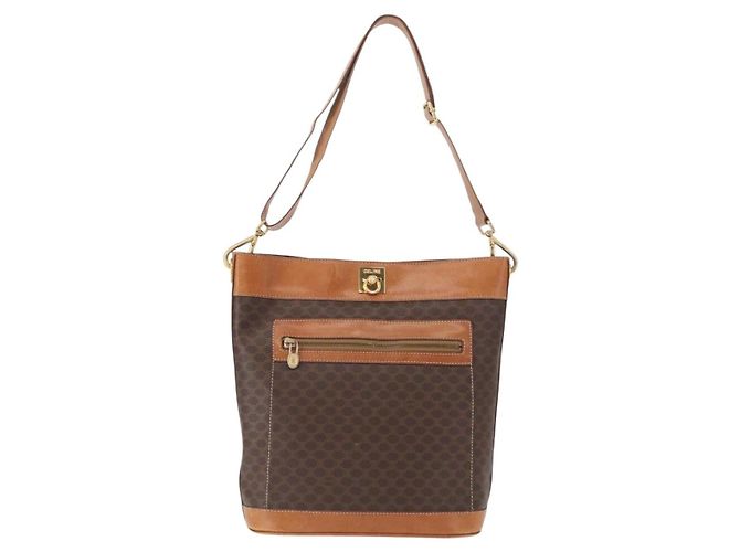 Céline Borsa a Spalla in Tela Macadam CELINE in Pelle PVC Marrone Oro Auth 154717 D'oro - vista 13