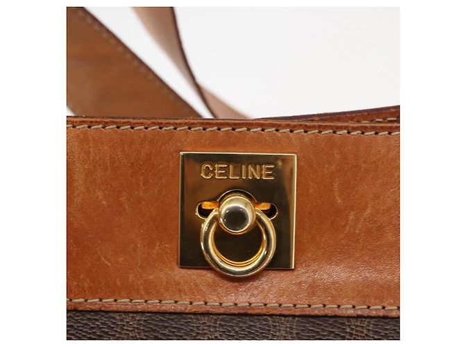 Céline Borsa a Spalla in Tela Macadam CELINE in Pelle PVC Marrone Oro Auth 154717 D'oro - vista 18