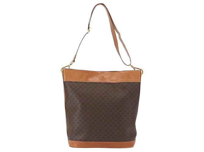 Céline Borsa a Spalla in Tela Macadam CELINE in Pelle PVC Marrone Oro Auth 154717 D'oro - vista 2