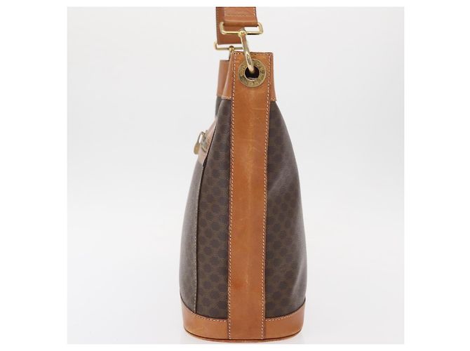 Céline Borsa a Spalla in Tela Macadam CELINE in Pelle PVC Marrone Oro Auth 154717 D'oro - vista 3