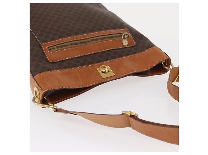 Céline Borsa a Spalla in Tela Macadam CELINE in Pelle PVC Marrone Oro Auth 154717 D'oro - vista 7