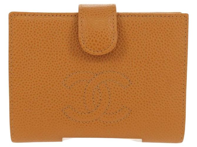 CHANEL Portafoglio Compatto Pelle Caviar Marrone Oro CC Auth am9835V D'oro - vista 13