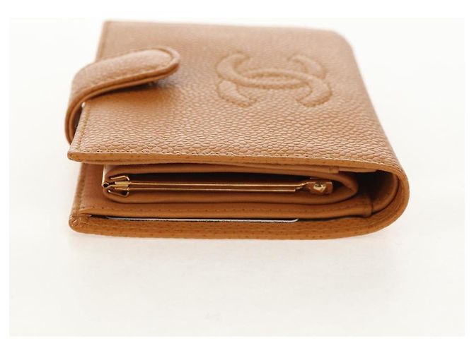 CHANEL Portafoglio Compatto Pelle Caviar Marrone Oro CC Auth am9835V D'oro - vista 3