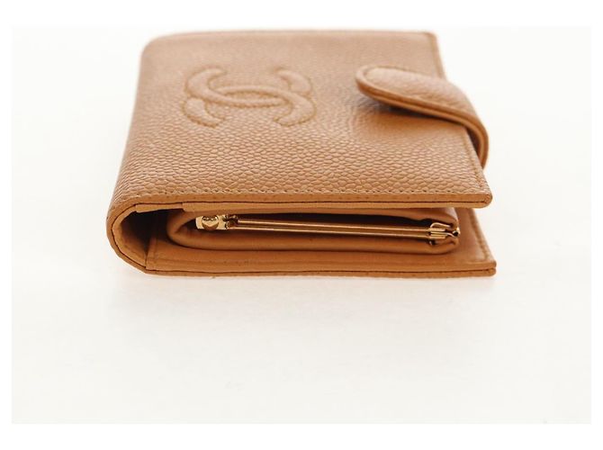 CHANEL Portafoglio Compatto Pelle Caviar Marrone Oro CC Auth am9835V D'oro - vista 4