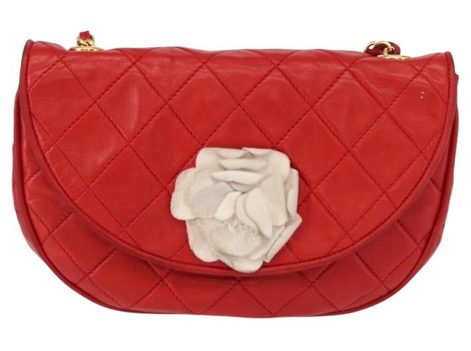 CHANEL Borsa a Spalla con Catena Matelassé Camelia in Pelle di Agnello Rossa Oro CC Auth 154769 Rosso D'oro - vista 13