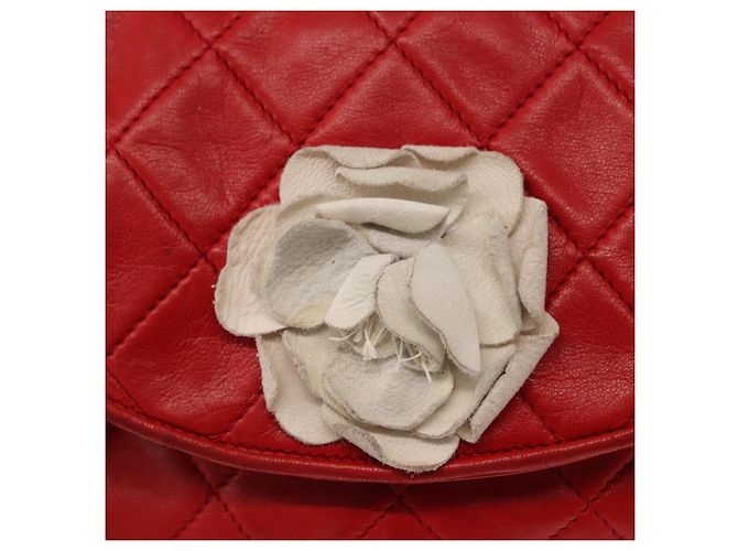 CHANEL Borsa a Spalla con Catena Matelassé Camelia in Pelle di Agnello Rossa Oro CC Auth 154769 Rosso D'oro - vista 18