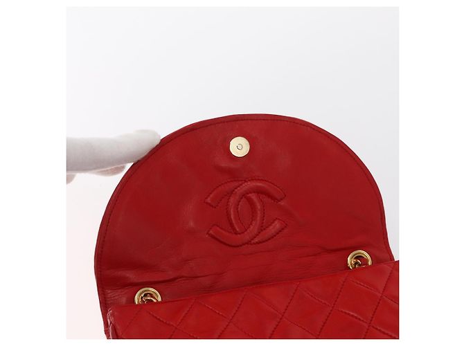 CHANEL Borsa a Spalla con Catena Matelassé Camelia in Pelle di Agnello Rossa Oro CC Auth 154769 Rosso D'oro - vista 19