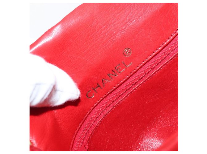 CHANEL Borsa a Spalla con Catena Matelassé Camelia in Pelle di Agnello Rossa Oro CC Auth 154769 Rosso D'oro - vista 21