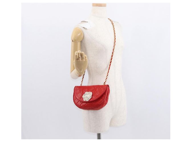 CHANEL Borsa a Spalla con Catena Matelassé Camelia in Pelle di Agnello Rossa Oro CC Auth 154769 Rosso D'oro - vista 25