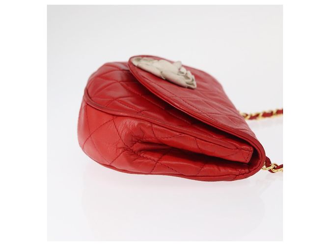 CHANEL Borsa a Spalla con Catena Matelassé Camelia in Pelle di Agnello Rossa Oro CC Auth 154769 Rosso D'oro - vista 3