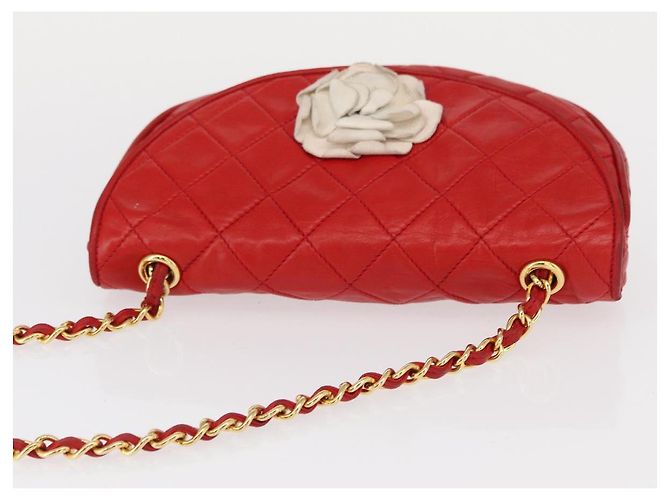 CHANEL Borsa a Spalla con Catena Matelassé Camelia in Pelle di Agnello Rossa Oro CC Auth 154769 Rosso D'oro - vista 6